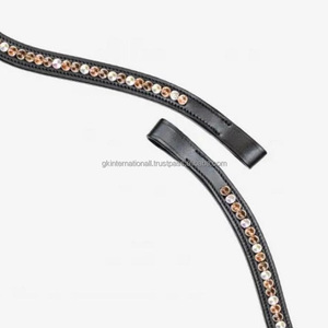 Banda de ceja de caballo de cuero de canal vacío hecha a mano decorativa con incrustaciones de cristales de topacio dorado banda de CEJA mega Bling para brida de caballo - Product Image 3