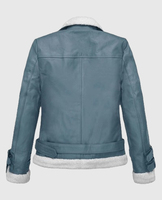 Veste en cuir de motard Rita Ora Bon bleu en peau de mouton pure veste en cuir Sherpa doublure en fausse fourrure logo personnalisé 100% VÉRITABLE