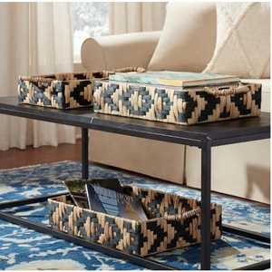 Juego de 3 bandejas rectangulares decorativas de jacinto de agua negro y natural - Product Image 6