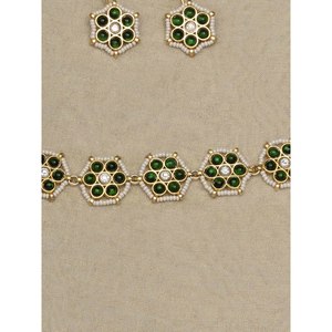 Conjunto de Joyería Fina MR-S621GR Chapado en Oro Color Verde, Collar y Aretes Mishr, Hecho en India - Product Image 5