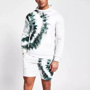 Ensemble de sweat-shirt à capuche tie-dye pour homme, blanc et vert, vêtements décontractés d'été, tricot en coton respirant - Product Image 1