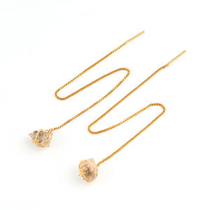 Luxury Fashion Elegant Tiny Raw Herkimer Diamond Gold Plated Wire Warped Drop Earrings Unique Design Long Thread Earrings Gift - Product Image 3