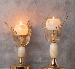 เชิงเทียนประดับมุกแบบเรียวเล็กและแบบพรีเมี่ยมเชิงเทียนมุกเชิงเทียนหินอ่อนที่วางเทียนหินอ่อนสำเนียงการตกแต่งที่ทันสมัย - Product Image 1