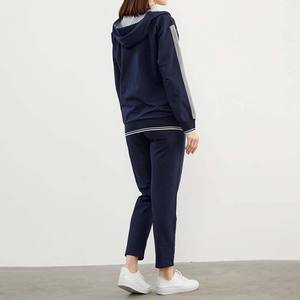 Conjunto de chándal con cremallera de bloque de color de algodón 100% personalizado para mujer, ropa de calle de invierno transpirable, chándal con logotipo frontal - Product Image 5