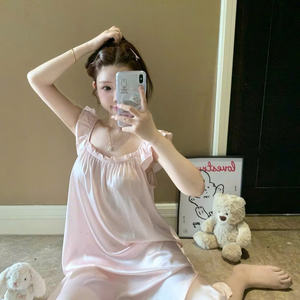 ชุดนอนเจ้าหญิงสำหรับผู้หญิงชุดนอนผ้าซาตินลายจุดน่ารักชุดนอนผ้าซาตินแบบนุ่มสำหรับฤดูร้อนสายคล้องไหล่ทรงหลวม - Product Image 4