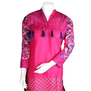 Traje de Algodón de 2 Piezas Bordado para Mujer - Rosa - Product Image 1