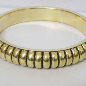 Luxury Gold Plated Copper Bangle For Women Unique Ribbed Texture Design Chunky Round Solid <b>Metal</b> <b>Bracelet</b> Elegant Modern Style - Product Image 1