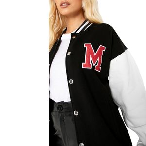 Chaquetas universitarias recortadas de alta calidad para mujer, chaqueta de béisbol universitaria de Letterman de manga larga con bolsillos delanteros para hombres y mujeres - Product Image 3