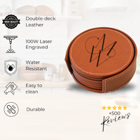 6 sous-verres en cuir personnalisés avec support sous-verres ronds personnalisés sous-verres en cuir gravés pendaison de crémaillère et cadeau de mariage