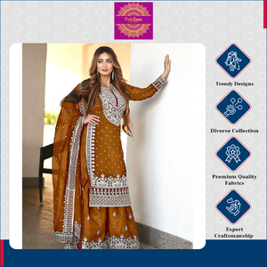 Conjunto de Kurti, Gharara, Sharara y Dupatta para Mujer, en Georgette Sintética Pesada, Listo para Usar, Completamente Cosido, con Bordado Pesado y Trabajo de Lentejuelas - Product Image 3