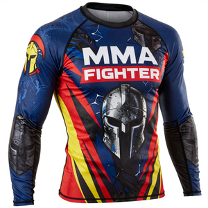 MMA Fighter Long Sleeve Rash Guard <b>Men's</b> Full Sleeve <b>Compression</b> <b>Shirt</b> Warrior Helmet Print Quick Dry Sport Top Rash Guard - Product Image 4