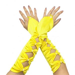 Gants de mariée élégants sans doigts pour femmes, mitaines de mariée en satin et dentelle avec perles, polyester/coton - Product Image 4