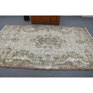 Vintage Large Rug 5.2x9.3 ft, <b>Brown</b> Green Plants & trees Rug <b>Wool</b> - Product Image 3