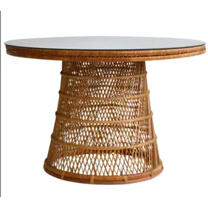 Son tasarım lüks bambu yuvarlak sehpa Zig Zac tarzı el oyma bambu ev mobilya merkezi masa sehpa