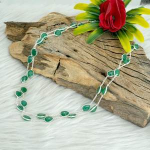 สร้อยคอสองชั้นสีเขียวมรกตแบบมินิมอล925เงินแท้อัญมณีธรรมชาติของขวัญแต่งงานสร้อยคอหินอัญมณีแฟชั่น - Product Image 1