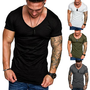 Verano nuevos hombres Sexy cuello redondo Regular Fit sólido manga corta transpirable Casual camisetas Color personalizado hilos más finos - Product Image 3