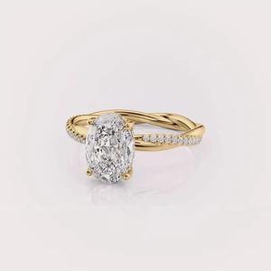 IGI Certified Oval Cut Lab Grown Diamond Engagement <b>Ring</b> 9K Rose /White And Yellow Gold Twisted Pave Band Wedding <b>Ring</b> - Product Image 5
