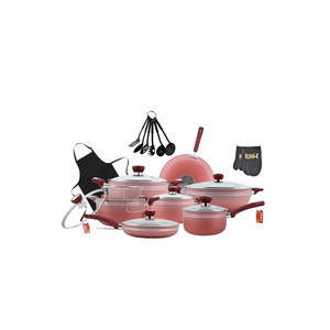 Ensemble de casseroles antiadhésives de 23 pièces au design moderne, compatibles four, avec couvercles en verre, en acier inoxydable coloré effet granit, lavage à la main uniquement - Product Image 4