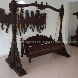 ชิงช้าไม้สักแกะสลักลายมหาราชา - งานฝีมือแบบวินเทจสั่งทำพิเศษ ถอดประกอบได้ สำหรับห้องรับแขกและห้องนั่งเล่น - Product Image 5