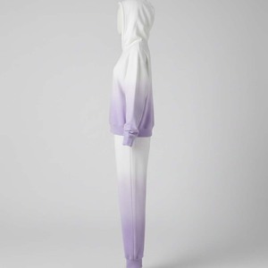 Ensemble de survêtement pour femme personnalisé, dégradé, teinture par immersion, violet pastel à blanc, dégradé, coton doux, deux pièces, court, au-dessus du genou - Product Image 3