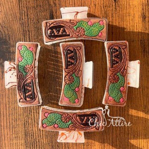 Pince à cheveux en cuir taillé Western Cowgirl pince à cheveux pince à cheveux cuir de vachette taillé pince à cheveux accessoires pour cheveux - Product Image 1