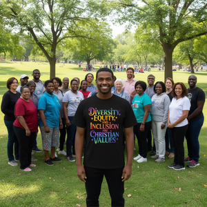T-Shirt Promozionale con Valori Cristiani: Diversità, Equità e Inclusione - Product Image 3