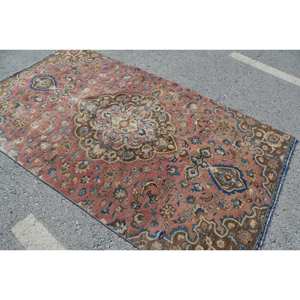 <b>Traditional</b> Pink Brown Wool <b>Rug</b> 4.6 X 7.9 ft Vintage Turkish Patchwork Rectangle Design Living Room Carpet Latex Backing New - Product Image 2