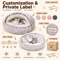 Lit pour chat convertible rond en peluche longue grise claire Yangyangpet