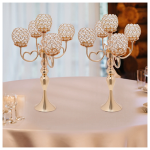 Bougeoir moderne en cristal doré Bougeoir à couronne en métal pour la décoration de centre de table de mariage à la maison - Product Image 2