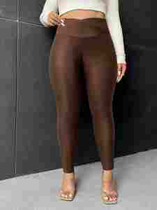 Legging de sport pour femmes de grande taille, solide, lisse, maigre, taille haute, leggings de yoga, décontracté et extensible pour dames - Product Image 2