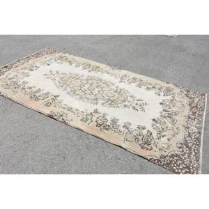 Alfombra turca de lana clásica Beige de 5,2x9,5 pies, diseño de retazos para entrada, sala de estar, dormitorio, forma Rectangular, respaldo de látex - Product Image 4