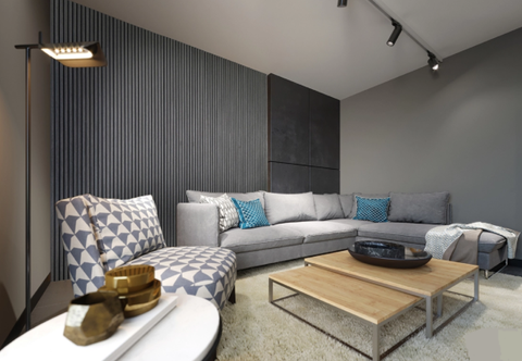 Grey Oak Flexible PET Rubber Acoustic Wall Decor Furniture Curved Soundproof Ceiling Panels for Living Room Veneer Finish
