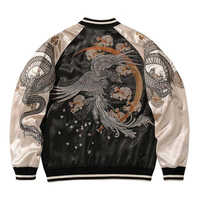 Broderie Baseball Bomber varsity Jacket Satin Phoenix Dragon Patchwork Heavy Industry Style Fermetures À Glissière High Street Pilot Jacket
