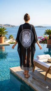 Caftanes y Pareos Estampados DAFNI BIG PAZAR Hechos de Tela de Chifón, Diseño Transpirable con Cuello en V para Uso en la Playa o al Aire Libre en Verano - Product Image 4