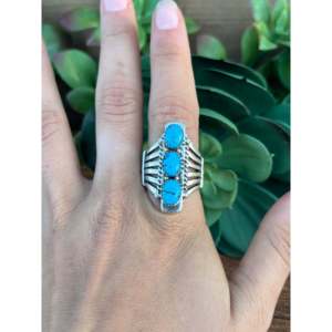 Russell Sam Kingman Handmade <b>Statement</b> <b>Ring</b> Turquoise & Sterling <b>Silver</b> Bezel Set Size 8 Everyday Wear Jewelry - Product Image 2