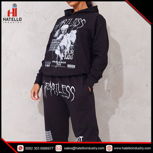 Sweat à capuche noir imprimé sans coeur, sweat-shirt polaire solide, costume surdimensionné, hauts et pantalons pour hommes, ensemble automne et hiver - Product Image 3