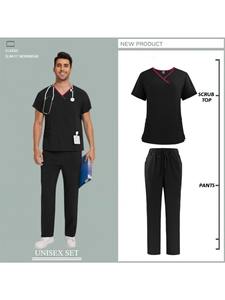 Color sólido Transpirable Enfermería Scrubs Elasticidad Clínica de mascotas Enfermera Ropa DE TRABAJO Ropa fina de LICRA alta-Tallas suaves XL y 3XL - Product Image 2