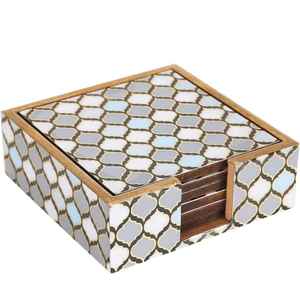 Posavasos de bebida rectangulares de madera hechos a mano artísticos, mesa de Bar de lujo duradera ecológica de estilo clásico con estampado esmaltado - Product Image 2