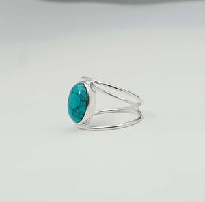 แหวนสองชั้นประดับพลอยสีเงินสเตอร์ลิง925สีเทอร์ควอยซ์พร้อมฐานหนามเตย - Product Image 2