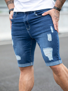 Custom Mid-Waist Summer <b>Fashion</b> Denim Shorts for Men High Quality 100% Cotton Blue Ripped Skinny Casual Streetwear Eco-Friendly - Product Image 2