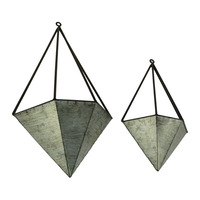 Ensemble de 2 vases à fleurs et jardinières décoratifs pour la maison à suspendre au mur de qualité supérieure Jardinière murale en métal galvanisé à la conception triangulaire