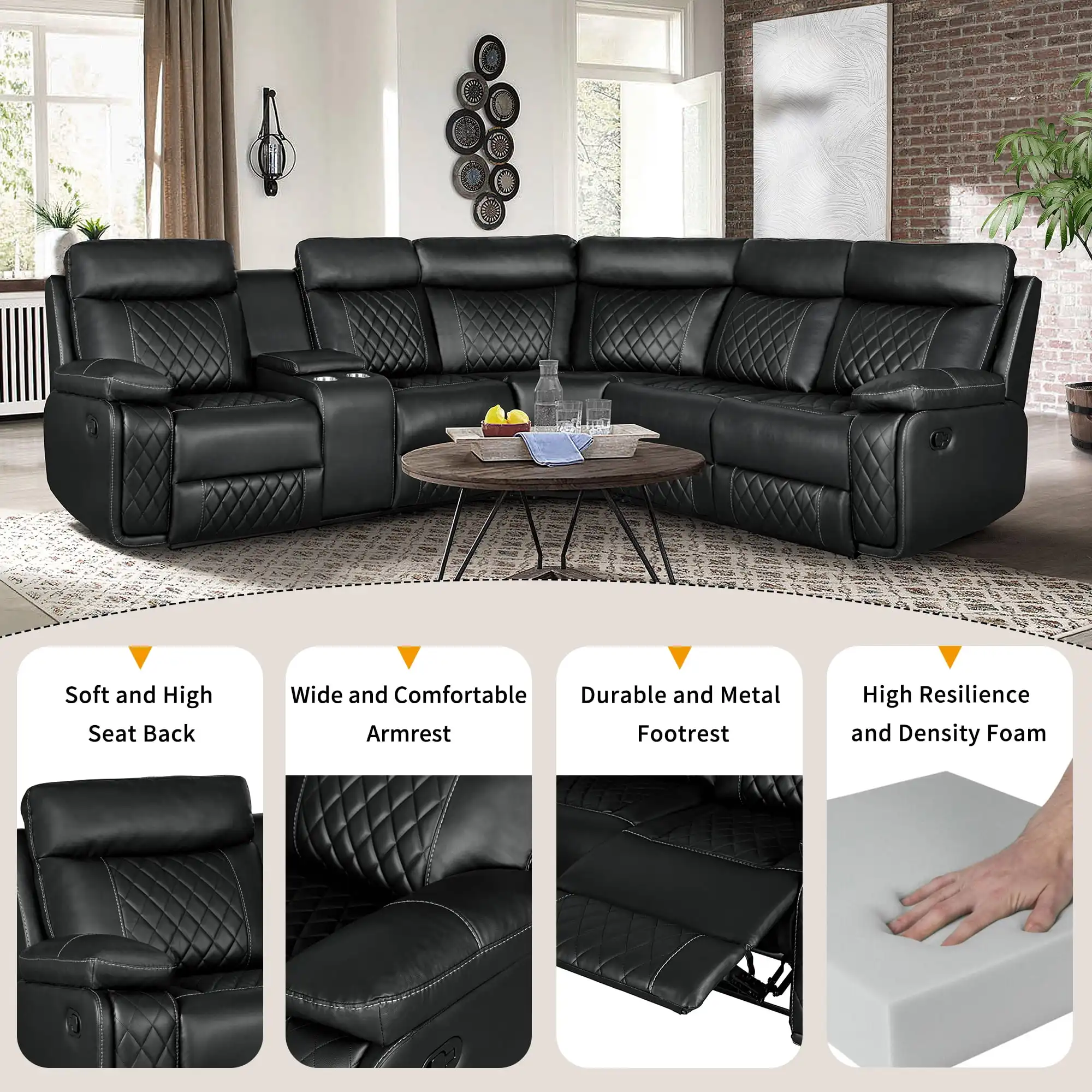 CY Factory Modern Design Air Breathable Leather Corner Manual Recliner Sofa Set Sectional Sofa