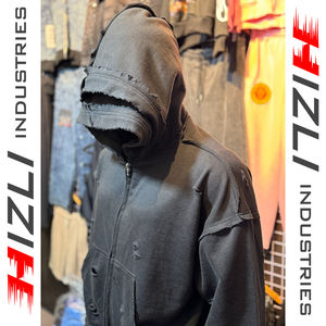 Double Hood French Terry 500 GSM 100% Cotton Distressed Cropped Oversized Drop Shoulder Hoodie <b>Vintage</b> Streetwear <b>Y2K</b> Winter - Product Image 6