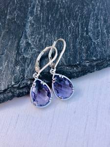 Pendientes de Lágrima de Amatista Lavanda, Gema Púrpura de Veinte Milímetros, con Cierre de Palanca, Plata de Ley 925, Piedra de Nacimiento de Febrero, Tranquilidad - Product Image 1