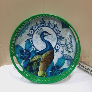 Plateaux de service en métal imprimés ronds faits à la main de qualité supérieure pour le bureau à domicile ou la décoration de la cuisine-Tarifs de gros garantis - Product Image 5