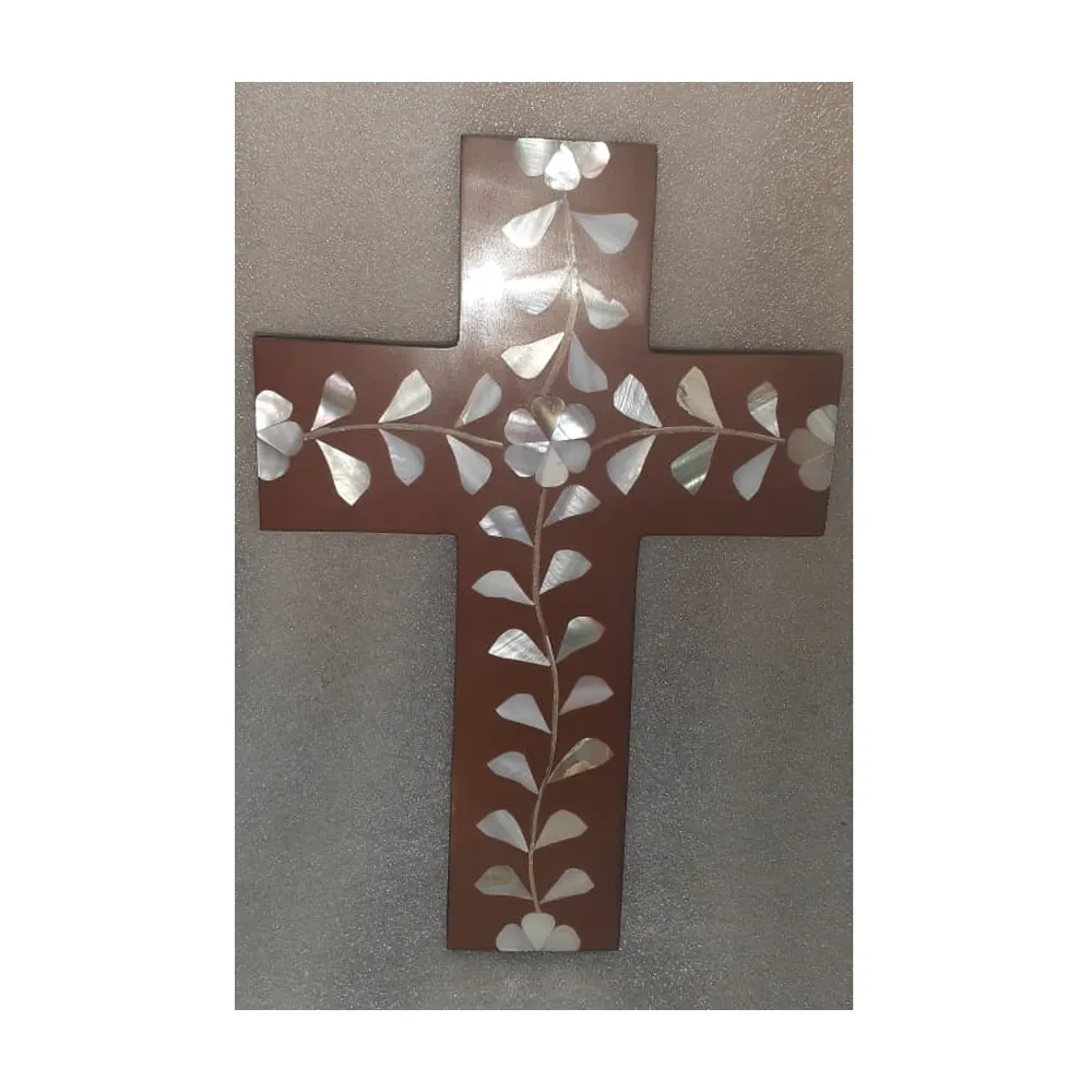 Latest Production Luxury Mother Of Pearl Work With Sandalwood Wood Piece Cross For Christian Patterns On Churches Worships Item