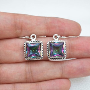925 Solid Sterling Silver <b>Fashionable</b> Mystic Topaz Gemstone <b>Drop</b> <b>Earrings</b> for Women and Girls for Parties - Product Image 2