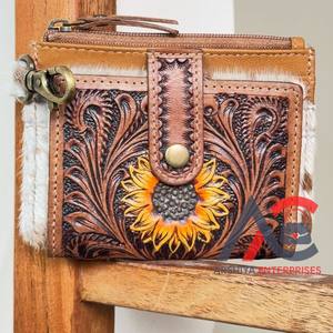 Customize Vintage Designer Hand <b>Tooled</b> <b>Leather</b> Coin Purse for <b>Pouch</b> Credit Card Holder Short Genuine Cow <b>Leather</b> Portable Wallet - Product Image 1