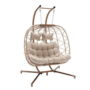 Outdoor Garden Furniture <b>Egg</b> Hanging <b>Swing</b> <b>Chair</b> Two Seats Patio Rattan <b>Double</b> <b>Egg</b> <b>Chair</b> Large With Stand - Product Image 1