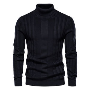 Pull-over en tricot décontracté à col haut pour hommes, nouveau style de sous-couche chaude, couleur unie, décoration tissée, grande taille, hiver - Product Image 5